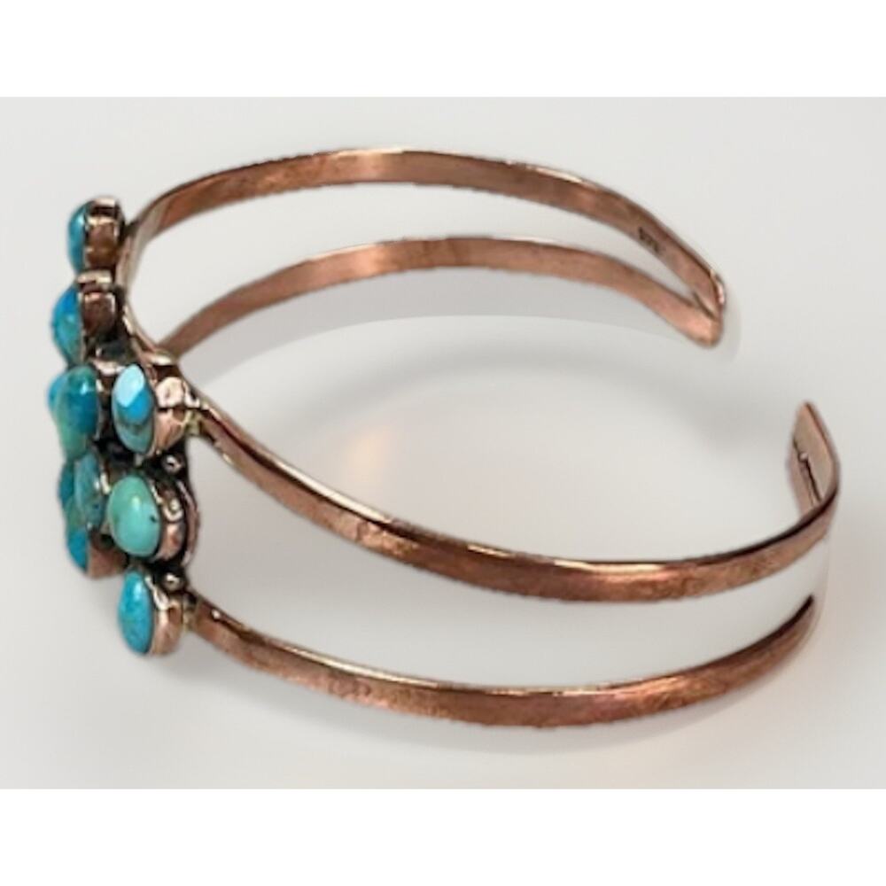 Southwestern Copper Kingman Turquoise Cluster Cuff Bracelet Handmade Statement - Picture 10 of 14